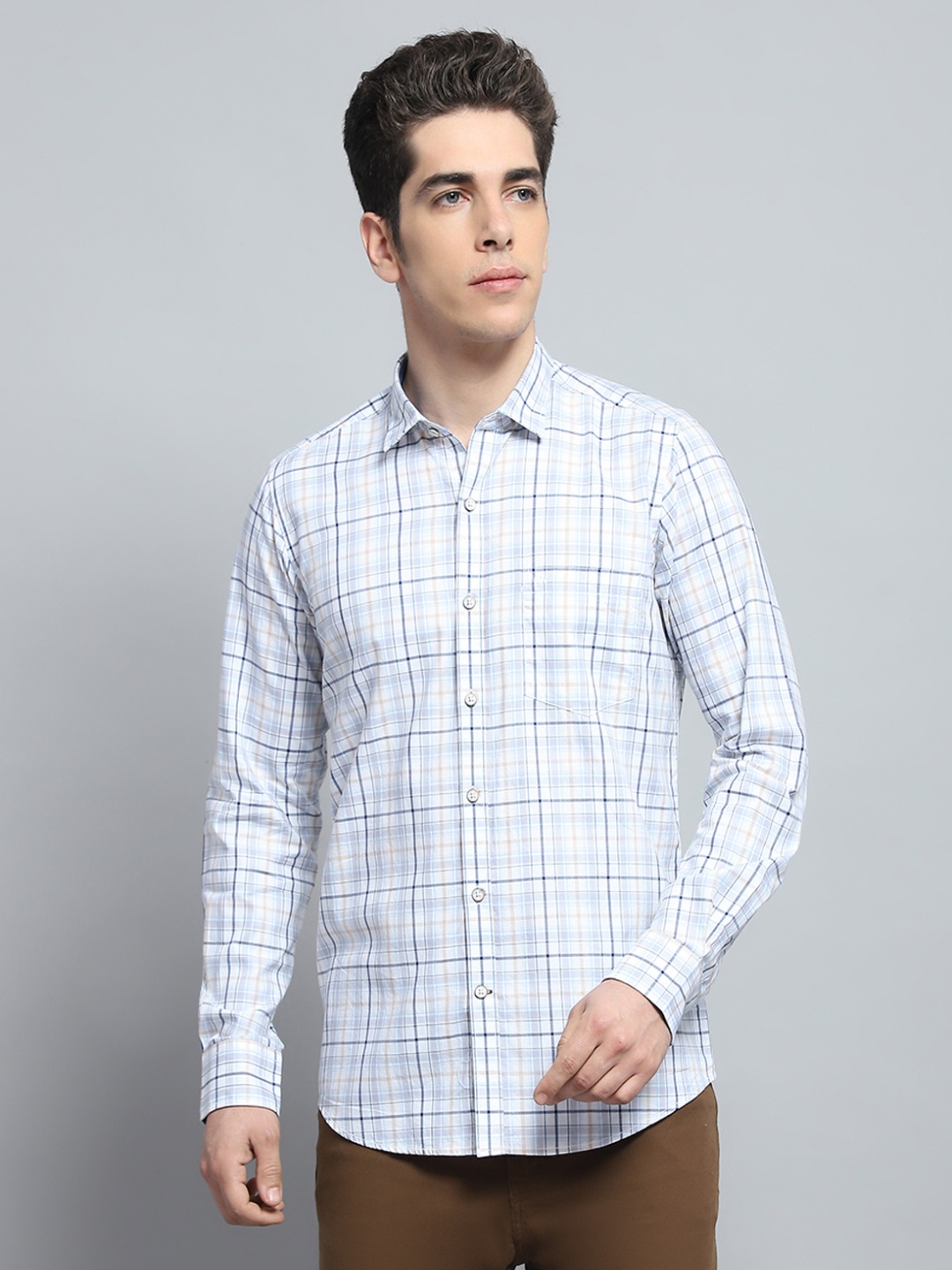 

Monte Carlo Men Tartan Checks Opaque Checked Casual Shirt, White