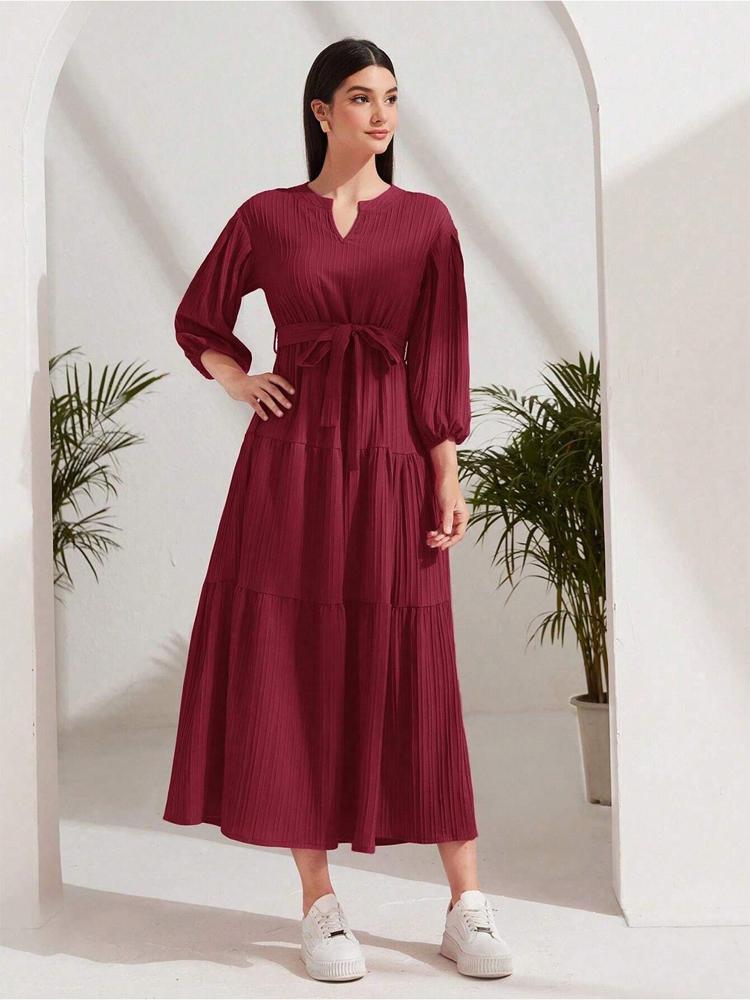 

FNOCKS Organic Cotton Maxi Midi Dress, Maroon