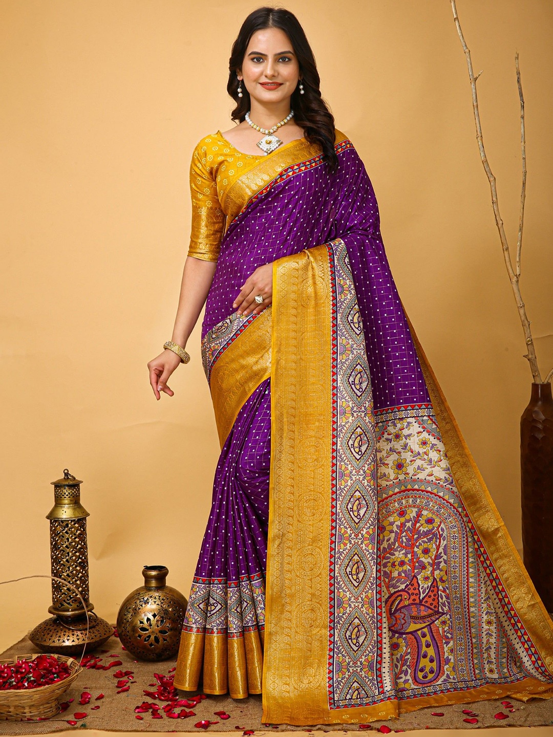 

Rangtulika Ethnics Polka Dot Zari Saree, Purple