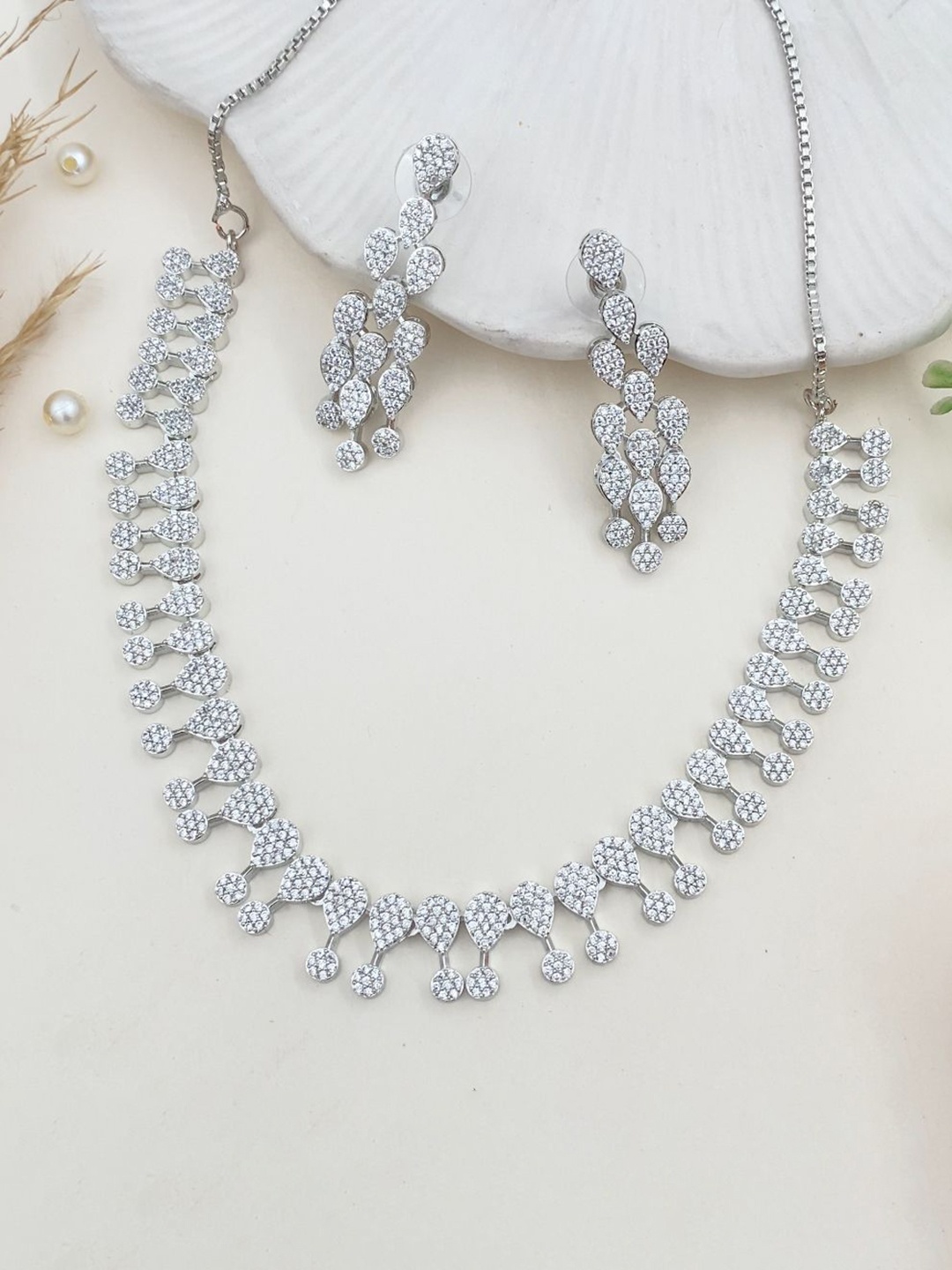 

Rare Bello Silver-Plated American Diamond-Studded Jewellery Set