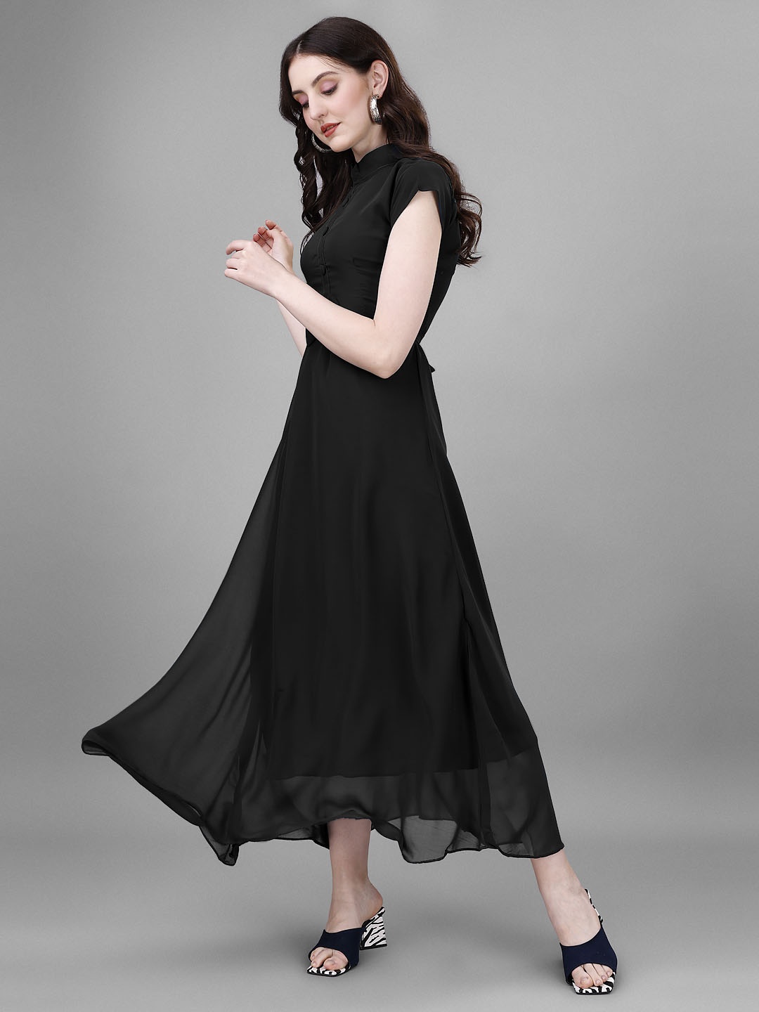 

Jash Creation Applique Georgette Fit & Flare Maxi Dress, Black