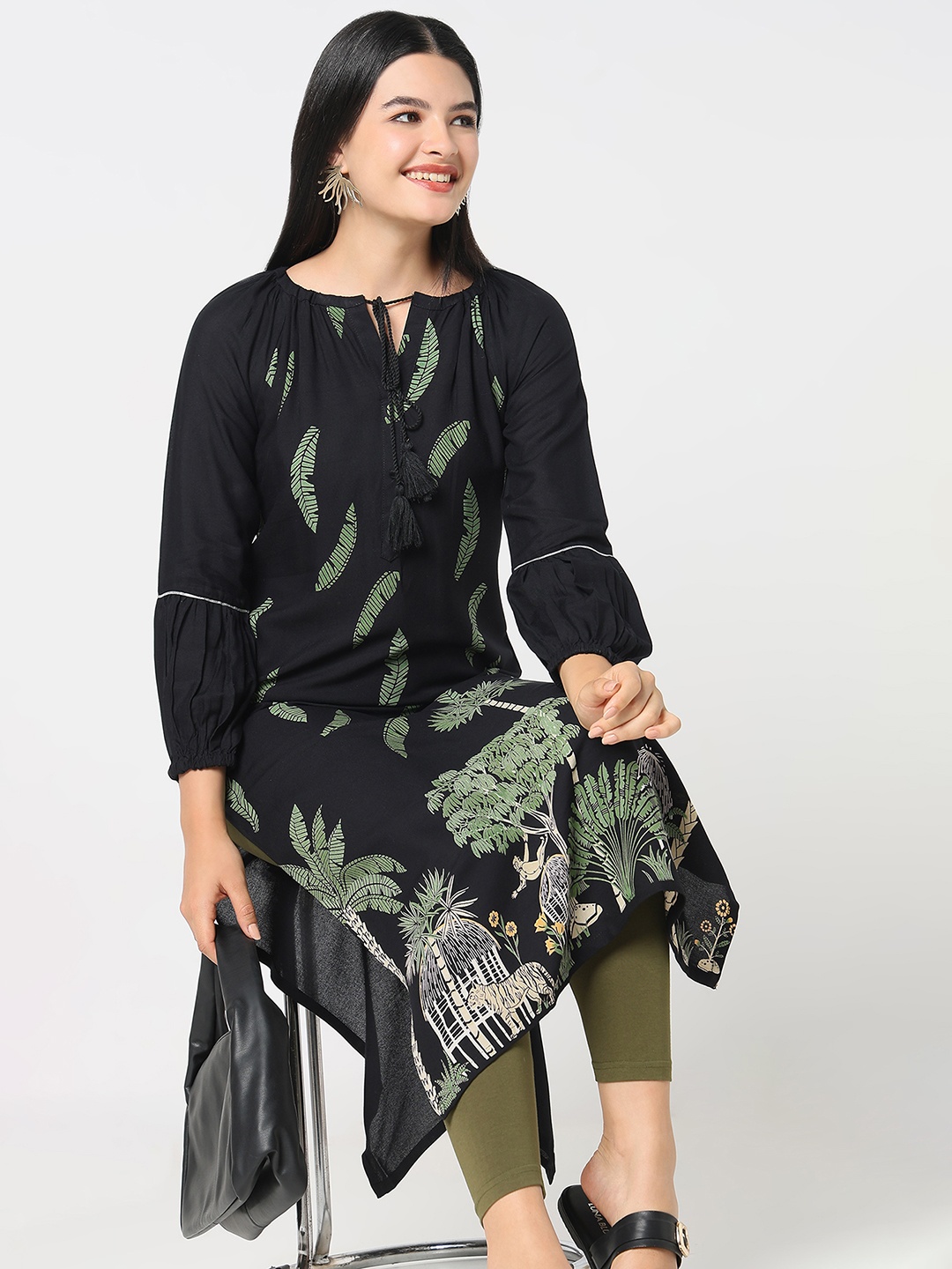 

R&B Women Ethnic Motifs Chikankari Kurta, Black