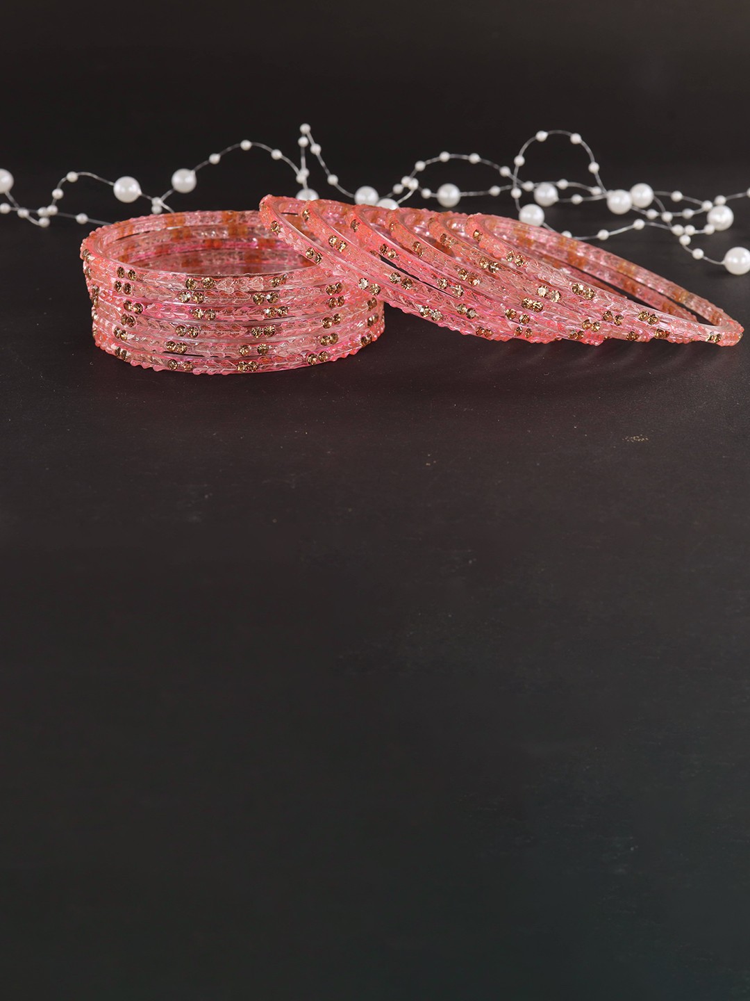

LAVAZZA Set Of 12 Crystal-Studded Glass Bangles, Peach
