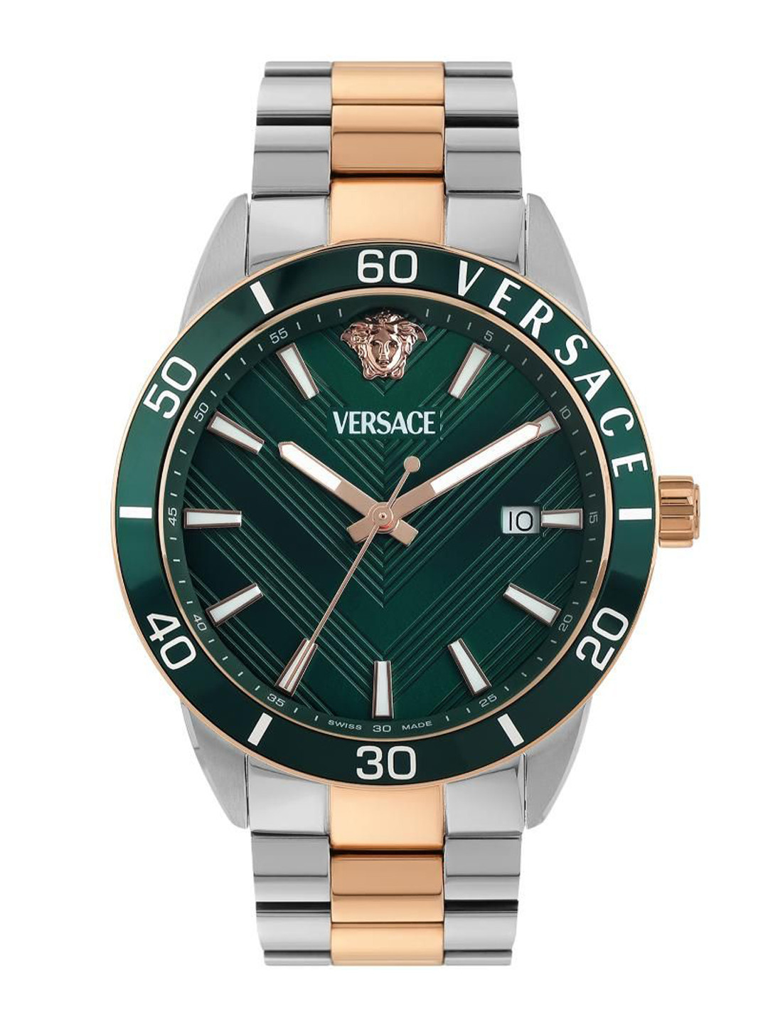 

Versace Men Brass Dial & Stainless Steel Bracelet Style Straps Analogue Watch VEYCA0624, Green