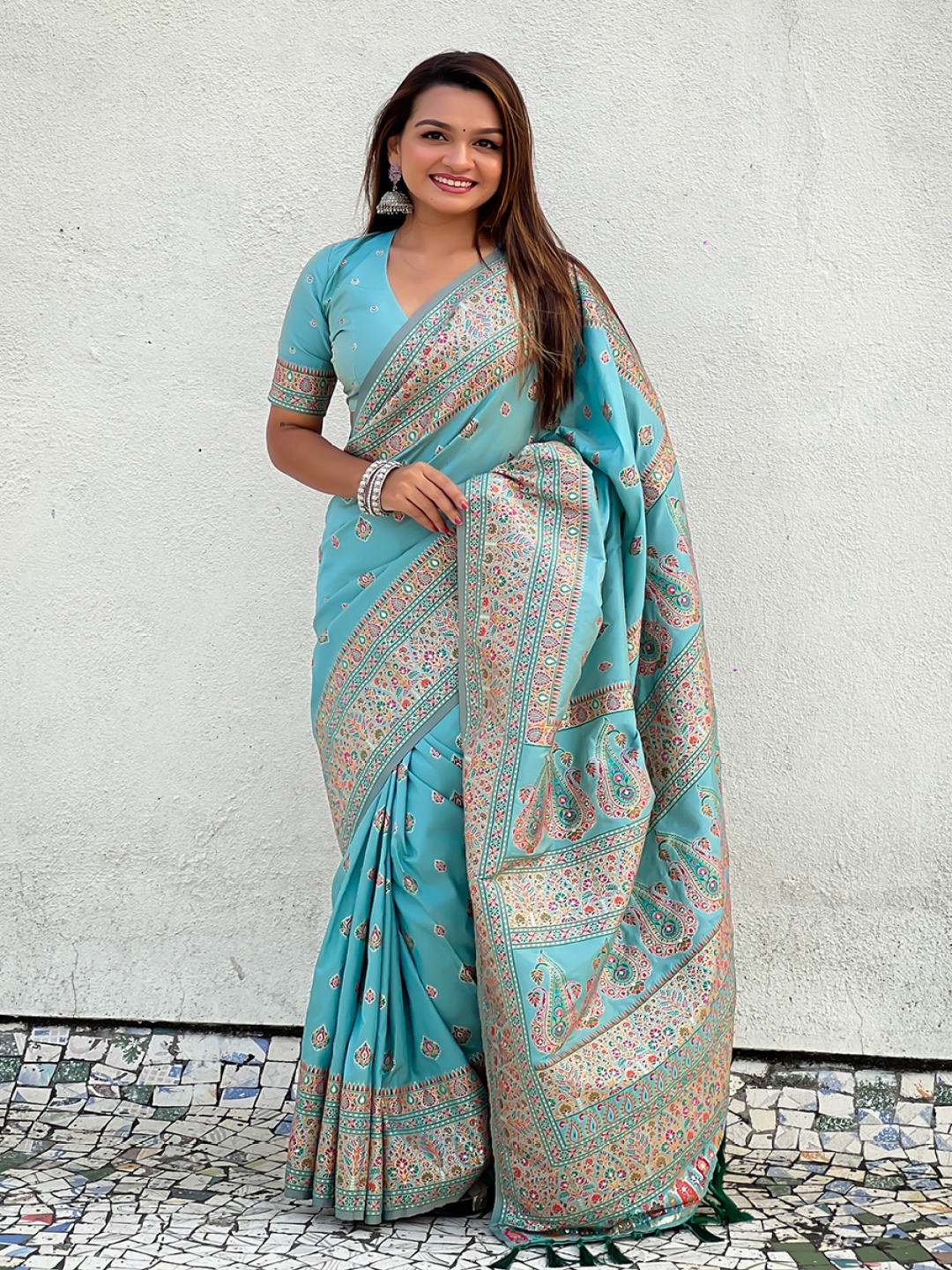 

all about you Woven Design Silk Blend Saree, Blue