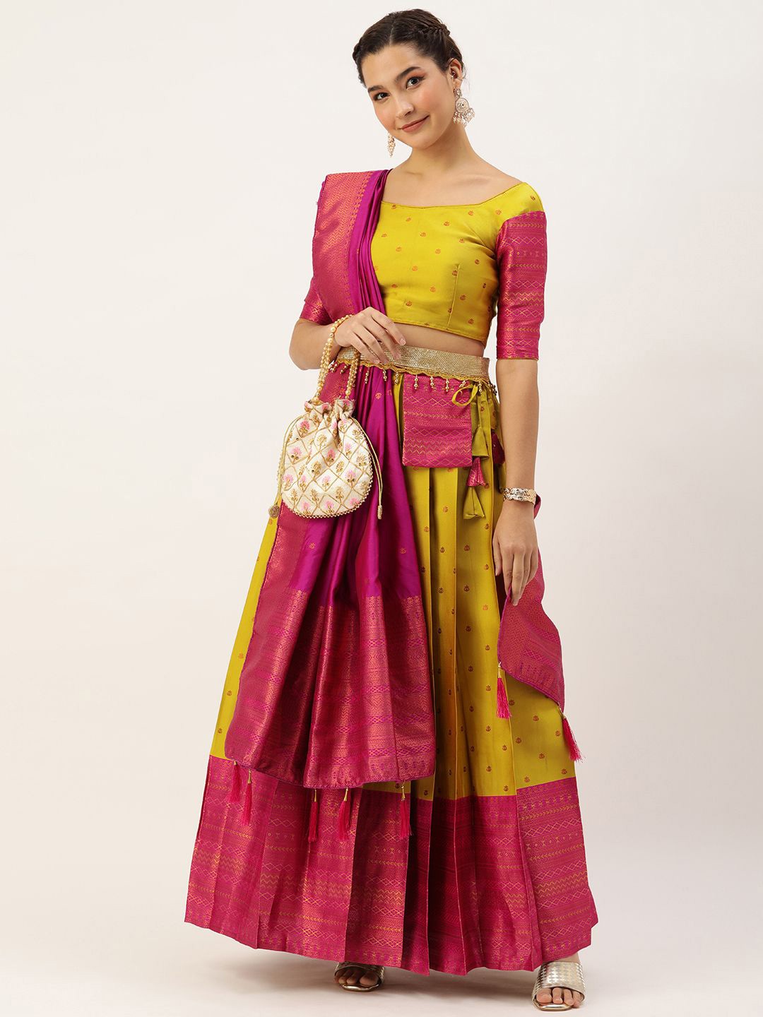 

Payu Semi-Stitched Lehenga & Unstitched Blouse With Dupatta, Yellow