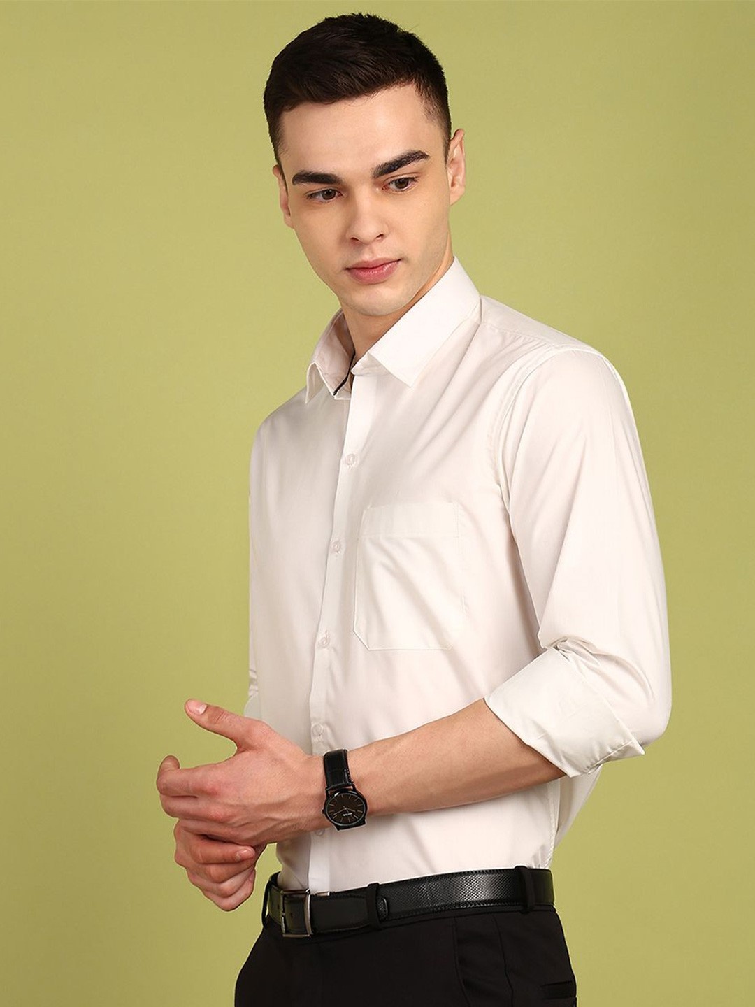 

PulseIQ Men Slim Fit Opaque Formal Shirt, Cream
