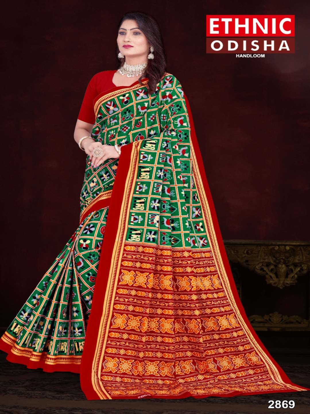 

pasapalli Kalamkari Pure Cotton Sambalpuri Saree, Green