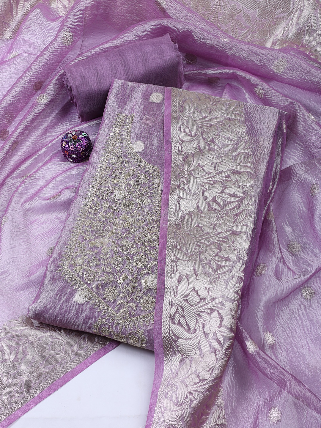 

Meena Bazaar Unstitched Dress Material, Mauve