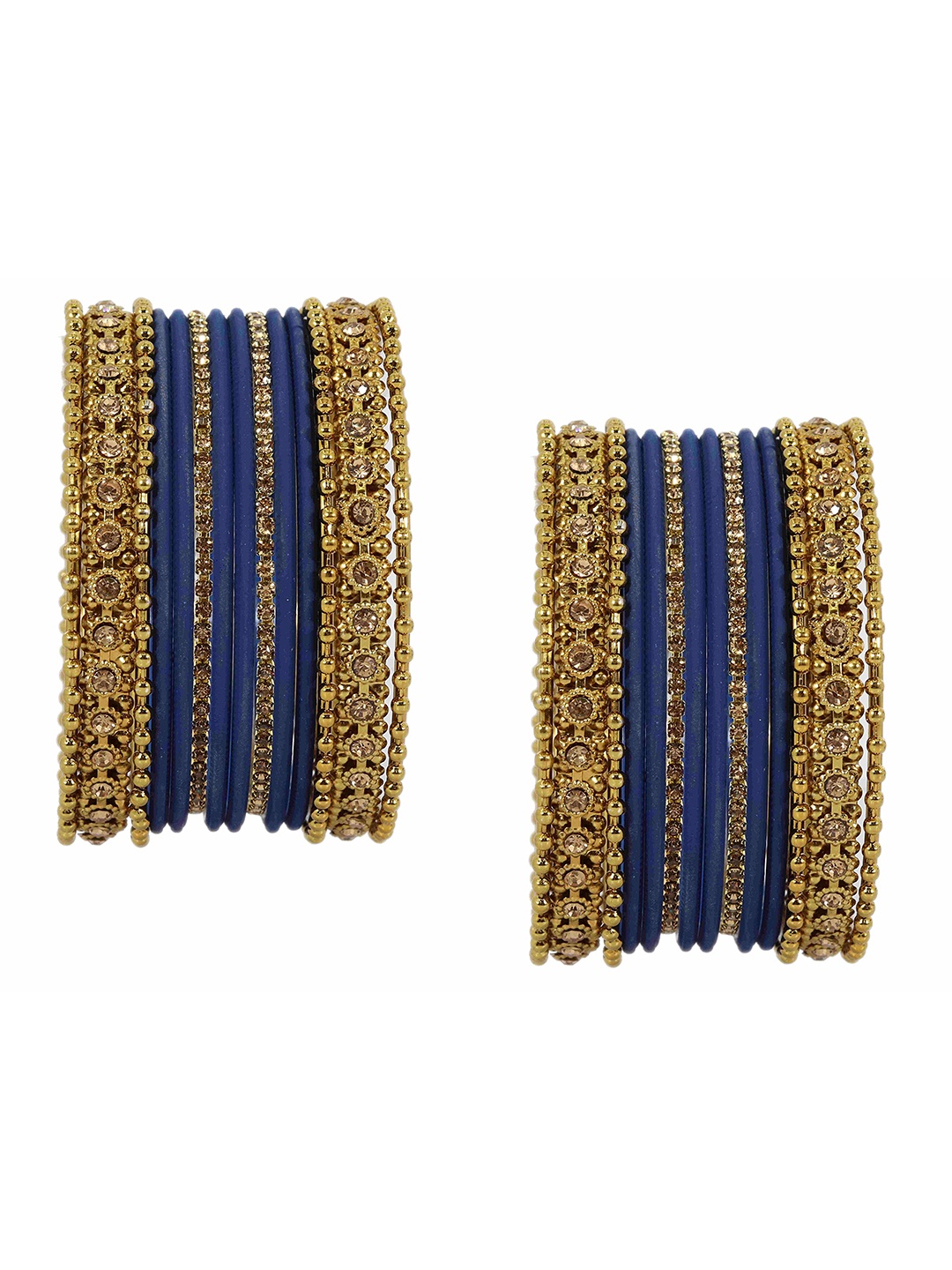 

ZULKA Set Of 28 Metal With Zircon Gemstone Studded Traditional Bangles, Blue