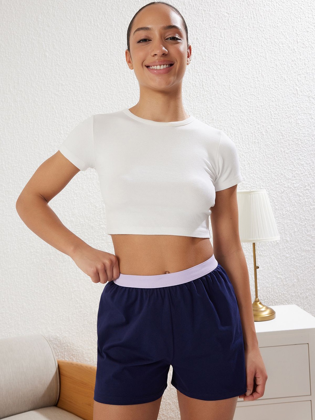 

Trendyol High Rise Lounge Shorts, Blue
