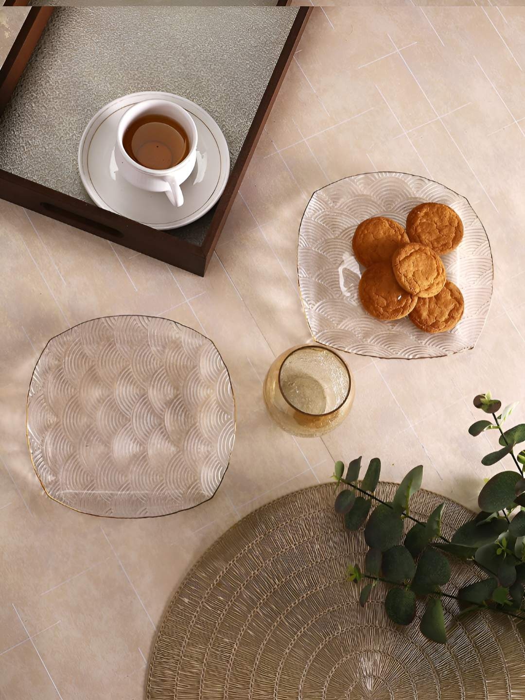 

TAYHAA Transparent 2025 Glass 2 Pieces Easy to Clean Food Platter