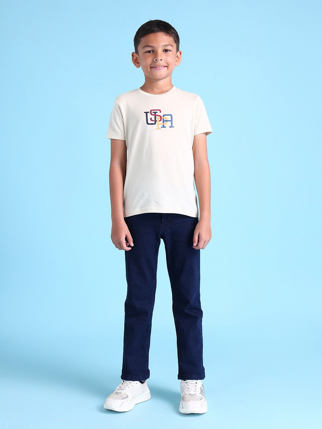 

U.S. Polo Assn. Kids Boys Brand Logo Pure Cotton T-shirt, Off white