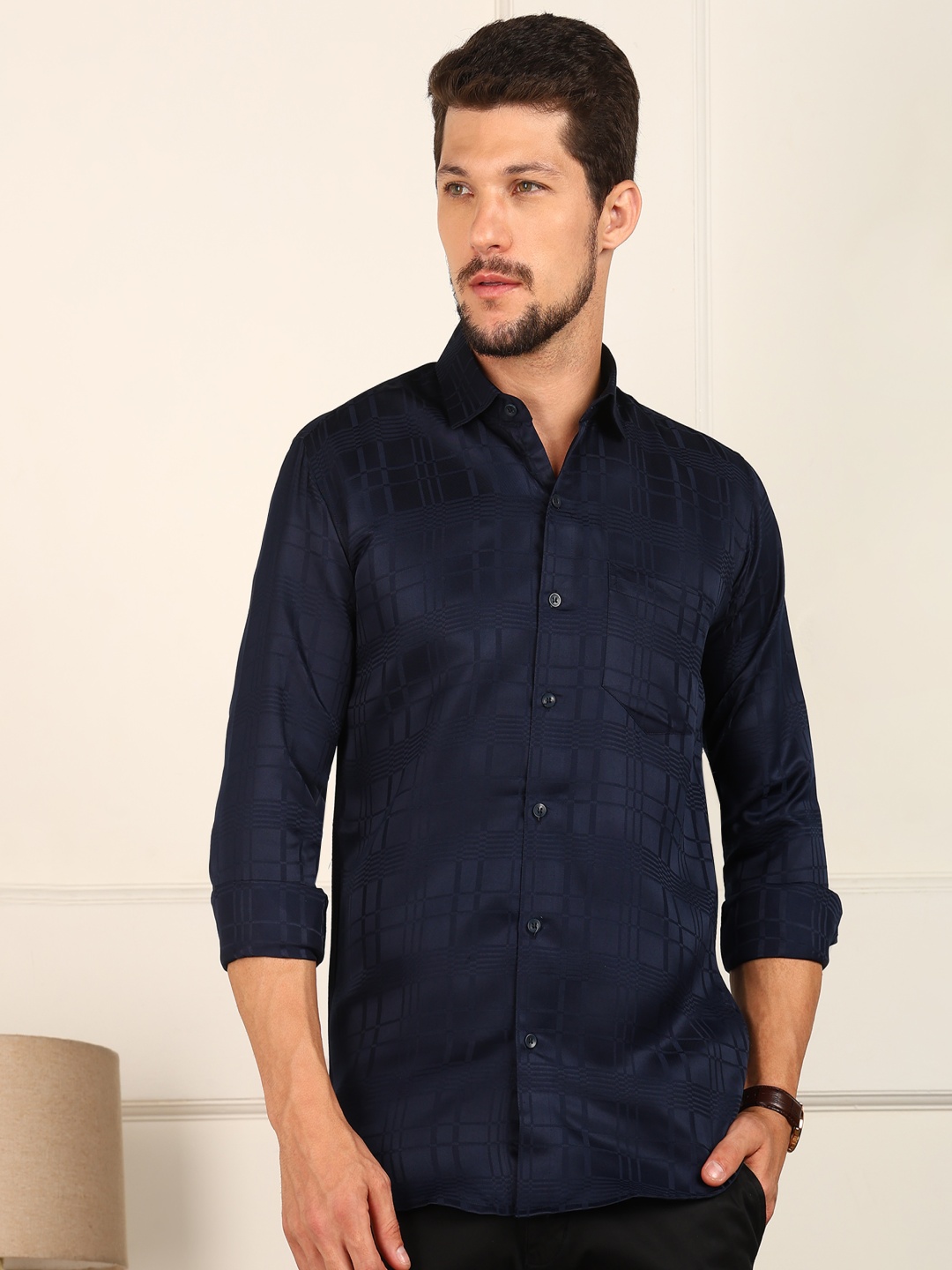 

PulseIQ Men Slim Fit Floral Opaque Casual Shirt, Navy blue