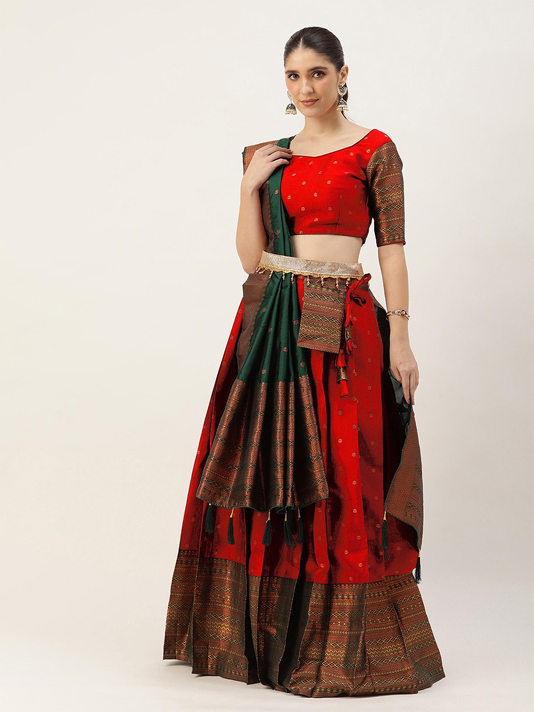 

Payu Semi-Stitched Lehenga & Unstitched Blouse With Dupatta, Red