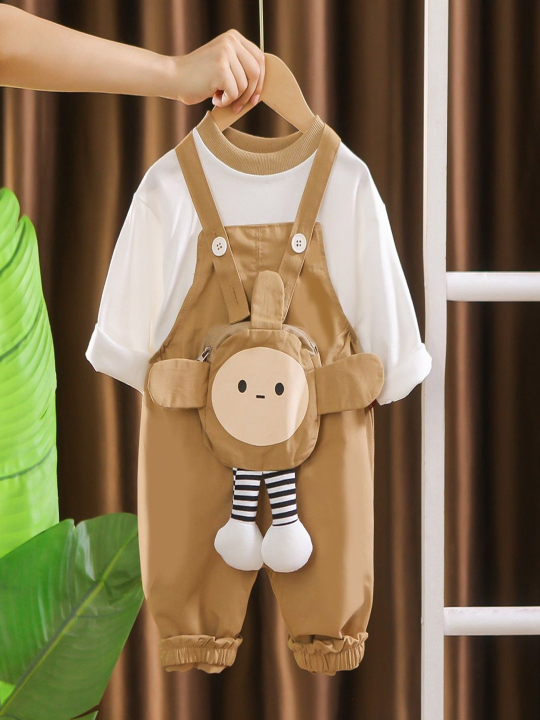 

BAESD Kids Pure Cotton Dungarees With T-shirt, Brown