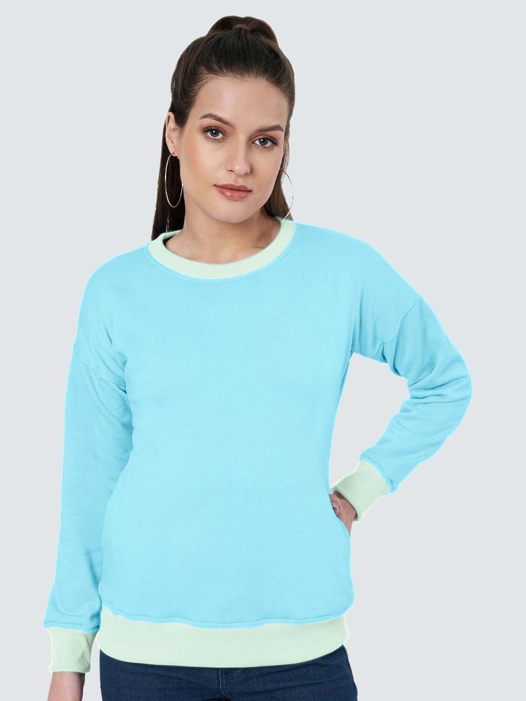 

BRINNS Women Colourblocked Sweatshirt, Turquoise blue