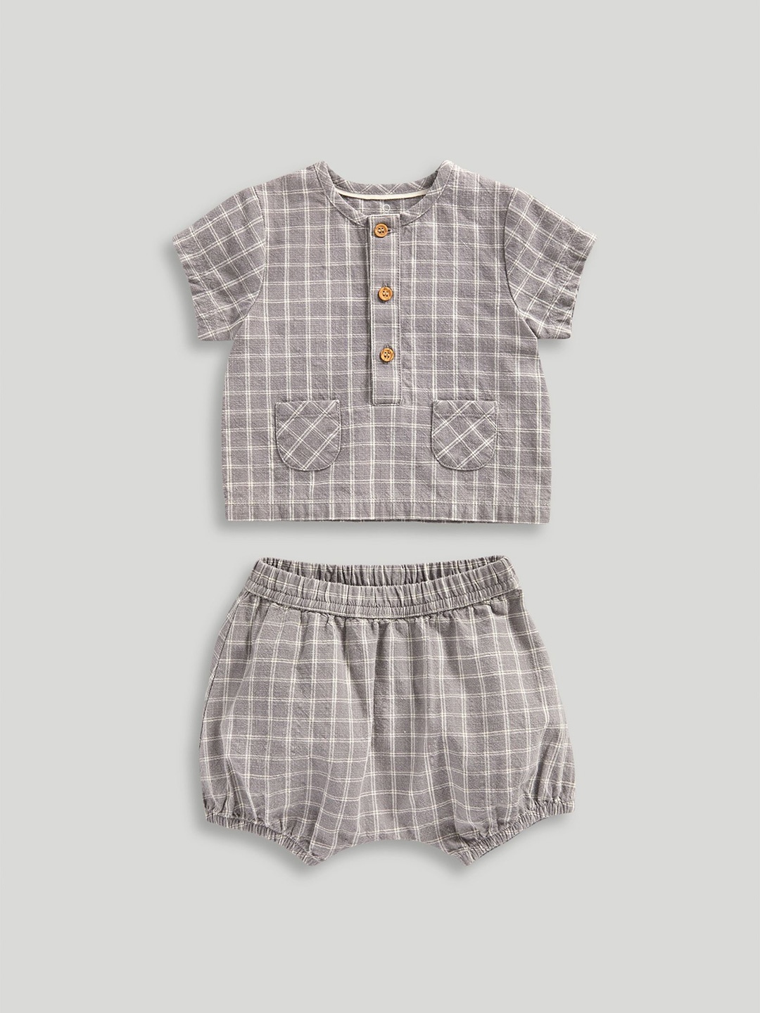 

mothercare Unisex Kids Checked Top with Shorts, Grey