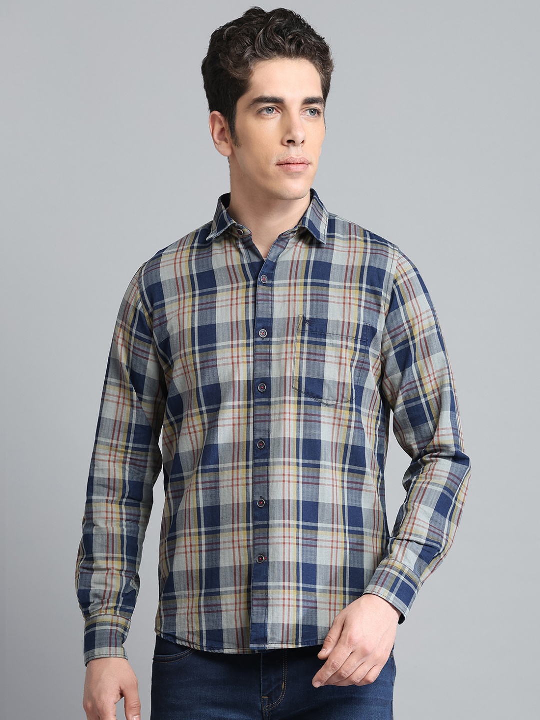 

Monte Carlo Men Tartan Checks Opaque Checked Casual Shirt, Blue