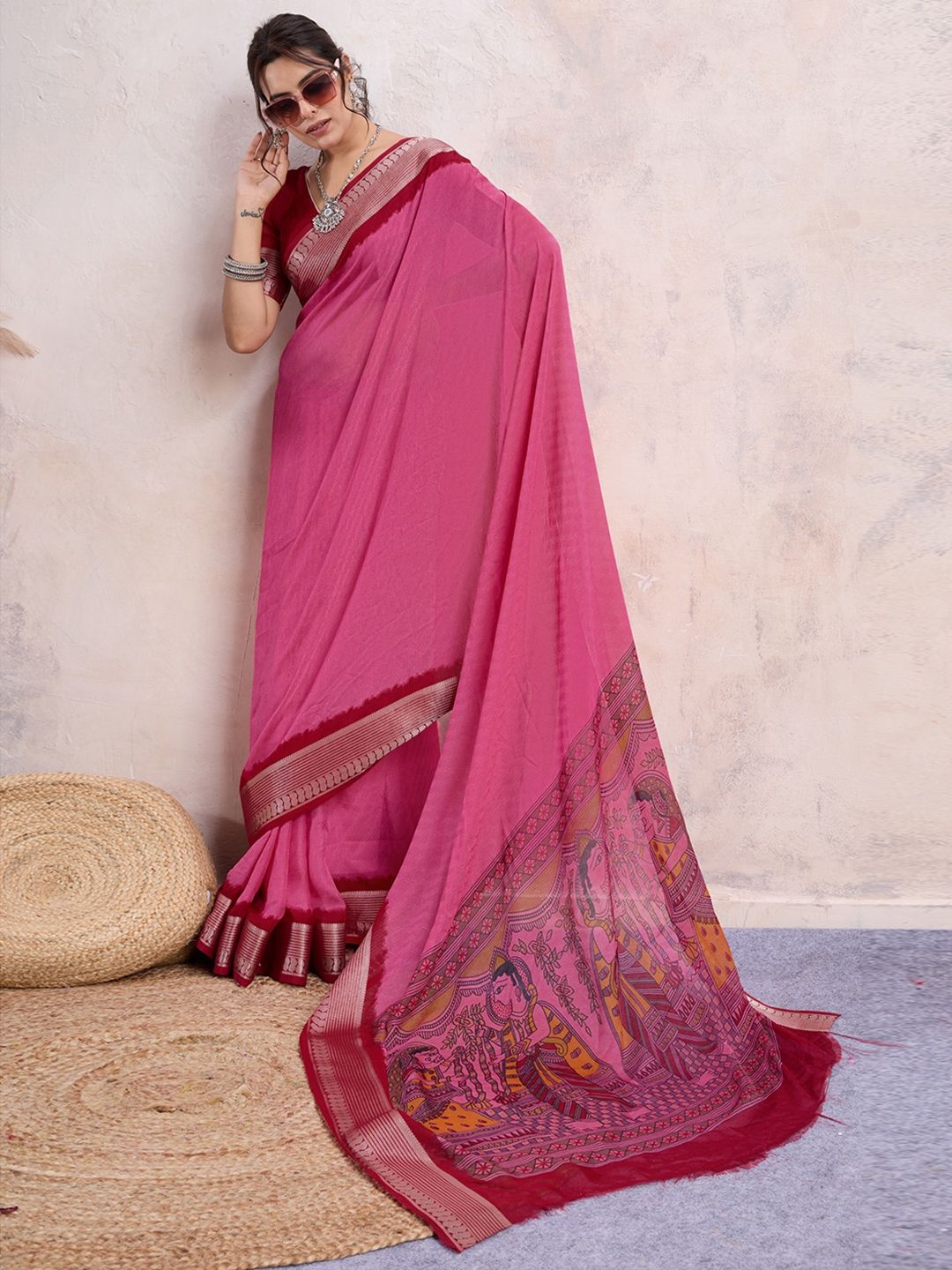 

LeeliPeeri Designer Zari Silk Blend Saree, Pink