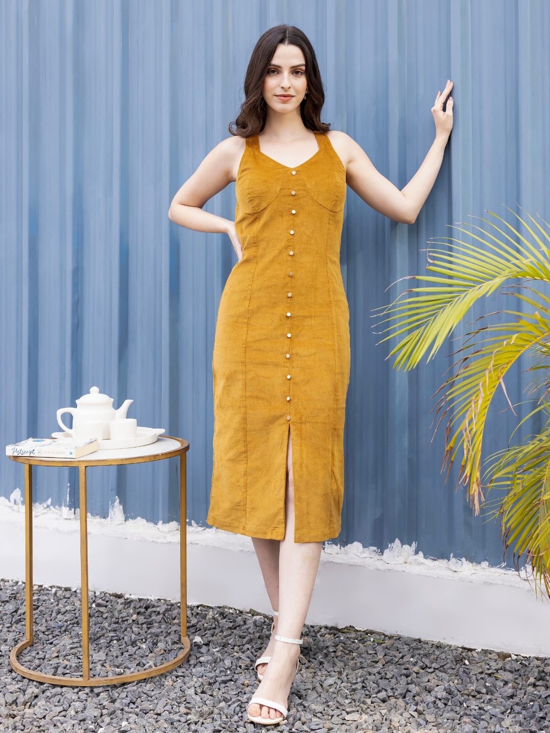 

JULO A-Line Midi Dress, Mustard