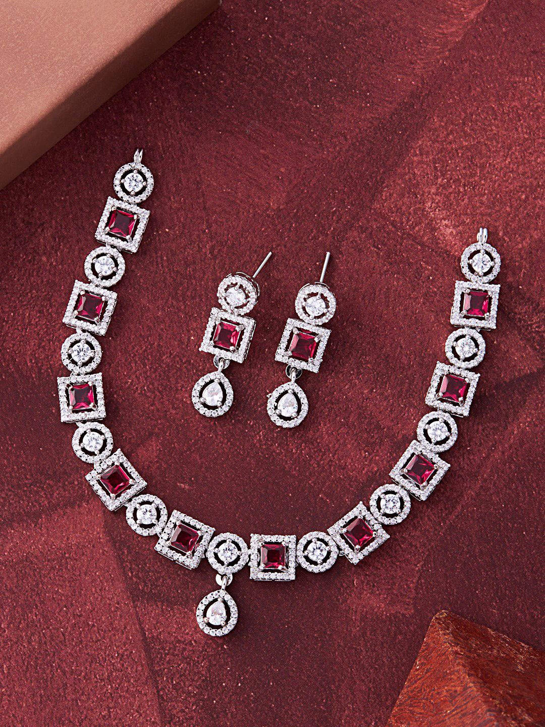 

Feelwhiz Silver-Plated AD Stone Studded Jewellery Set
