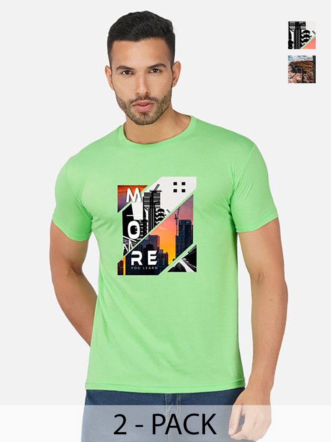 

GLOBAL NOMAD Men 2 Printed Bio Finish Applique T-shirt, Green