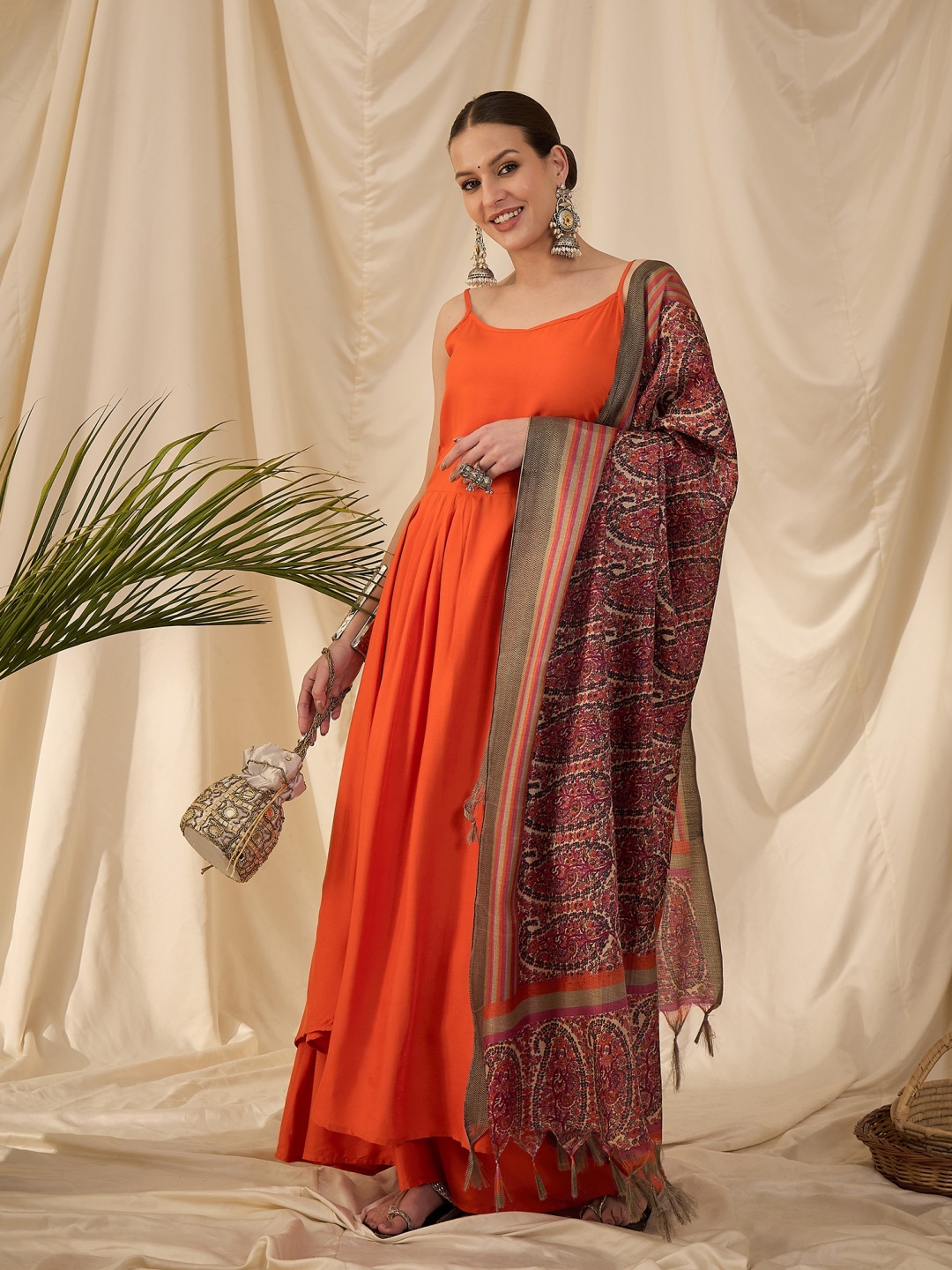 

InWeave Women Regular Kurta with Palazzos & With Dupatta, Orange