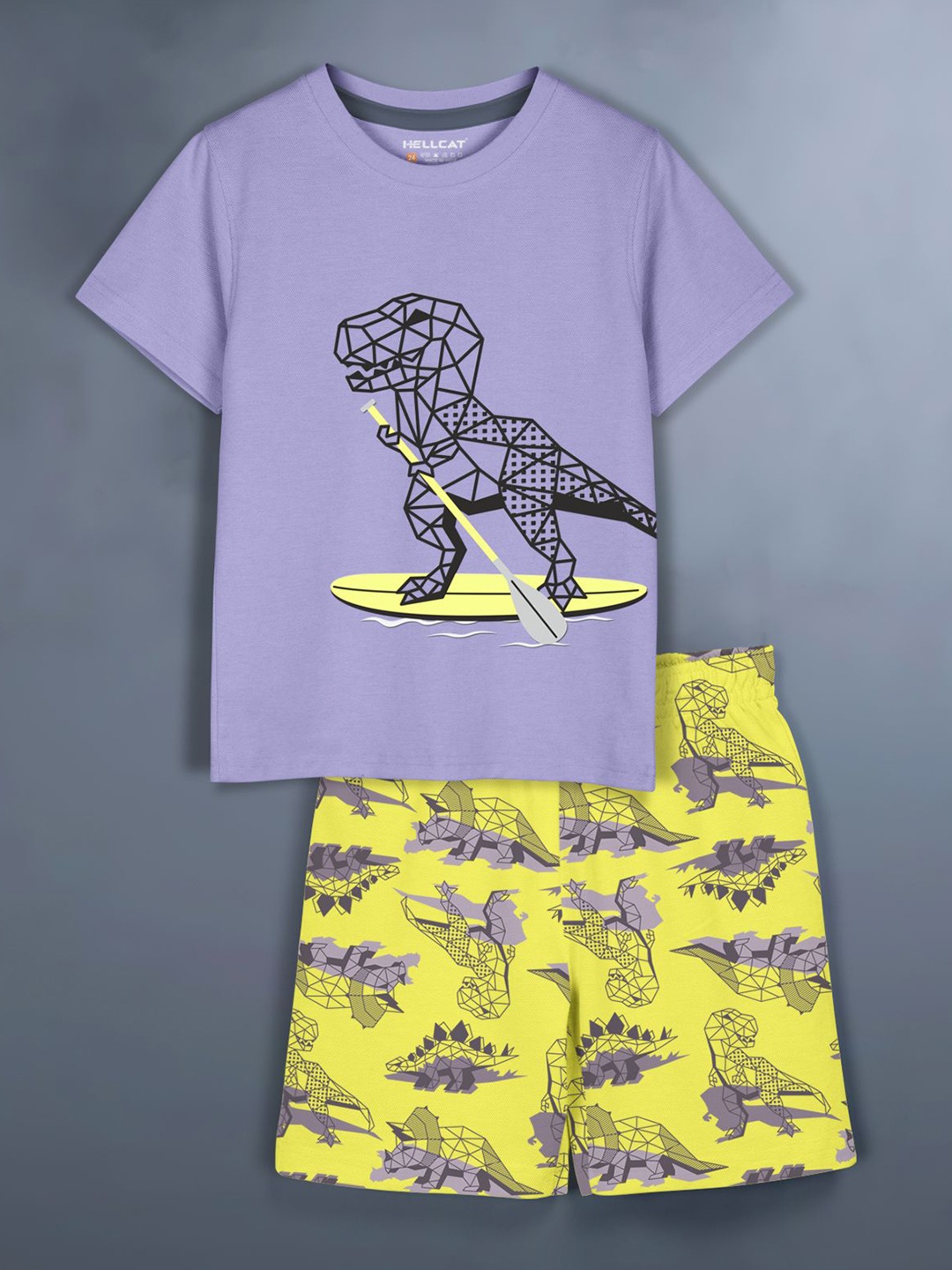 

HELLCAT Girls Printed T-shirt with Shorts, Lavender