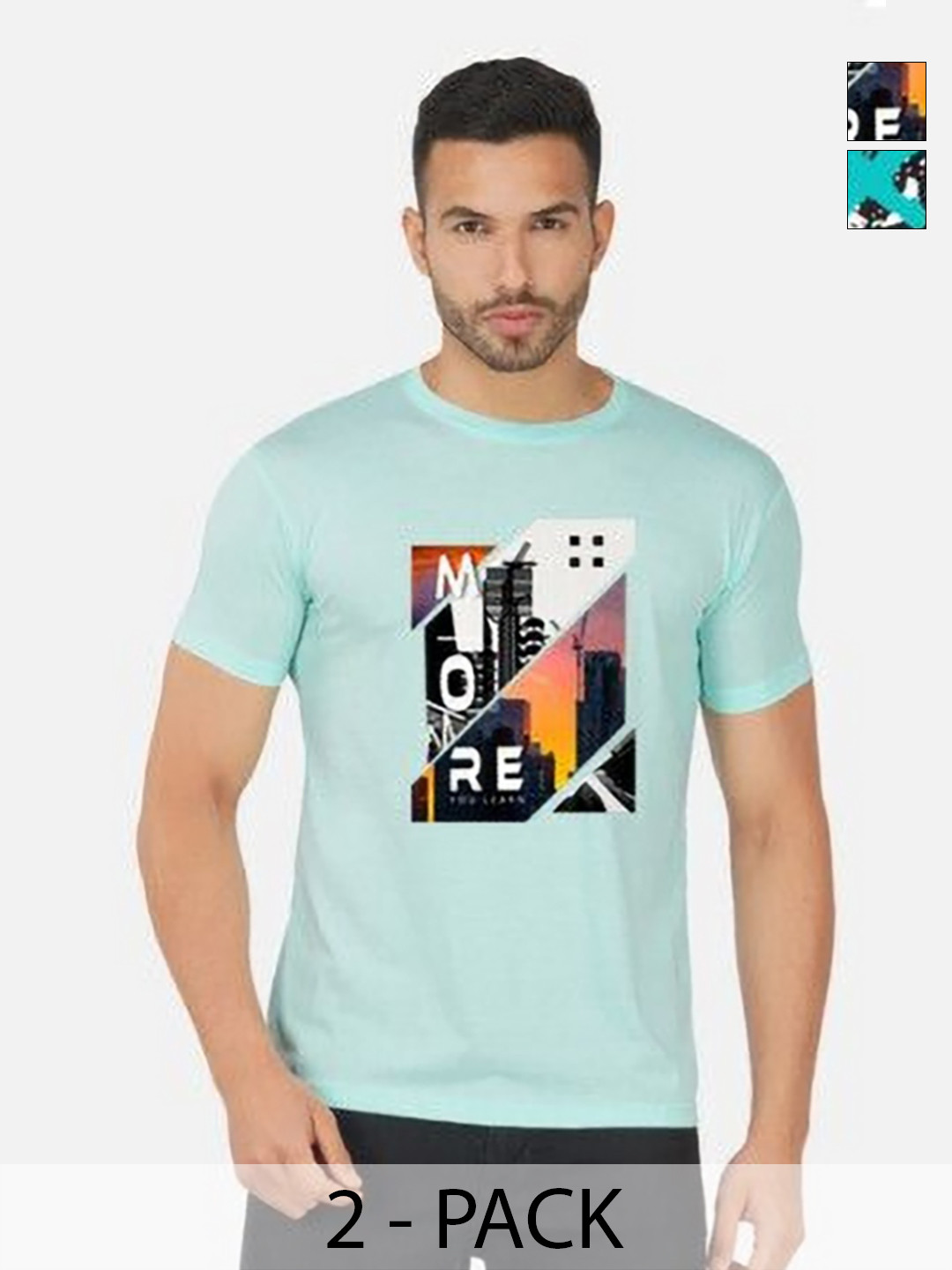 

GLOBAL NOMAD Men 2 Printed Bio Finish Applique T-shirt, Turquoise blue