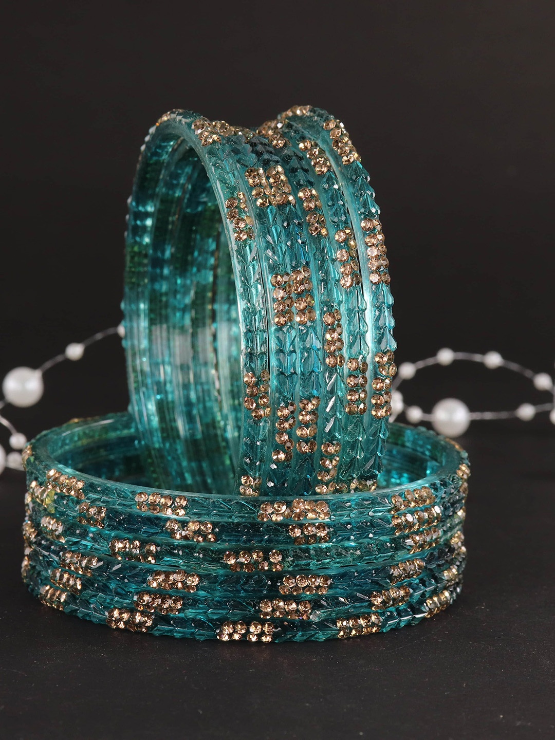 

LAVAZZA Set Of 12 American Diamond-Studded Glass Bangles, Blue