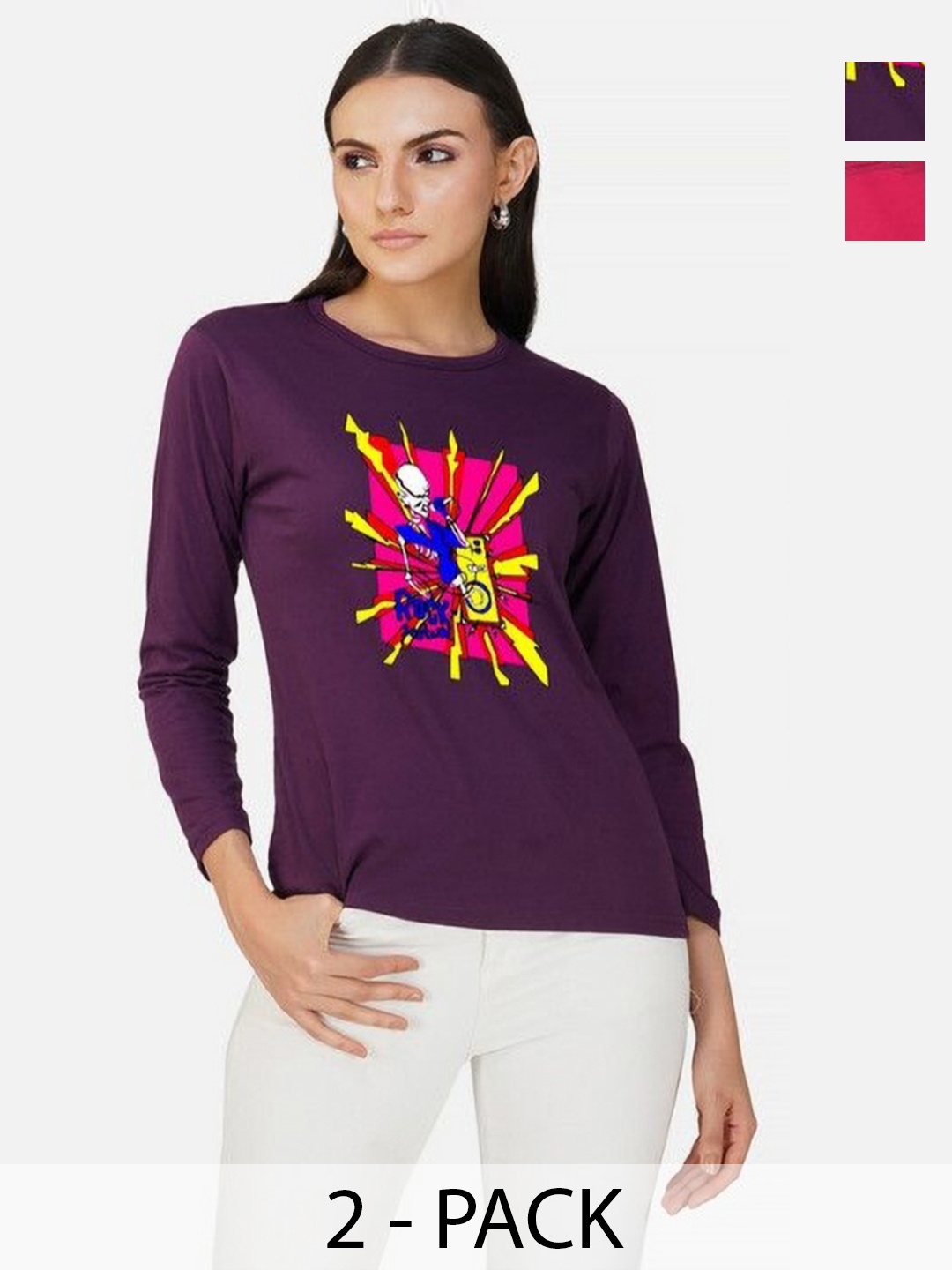 

Metronaut Women 2 Printed Bio Finish Applique T-shirt, Purple