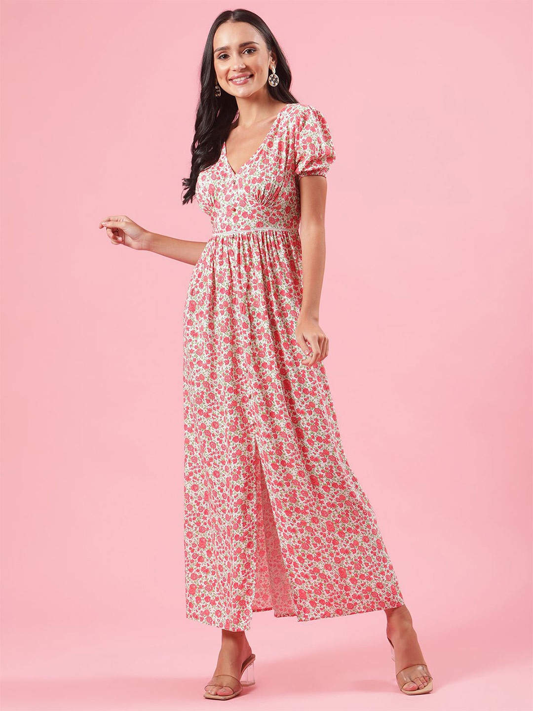 

Shades of Sabi Floral Print Fit & Flare Maxi Dress, Pink