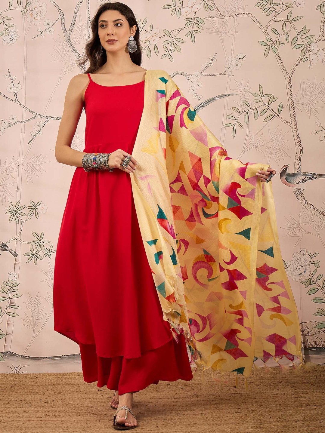

InWeave Women Regular Kurta with Palazzos & With Dupatta, Red
