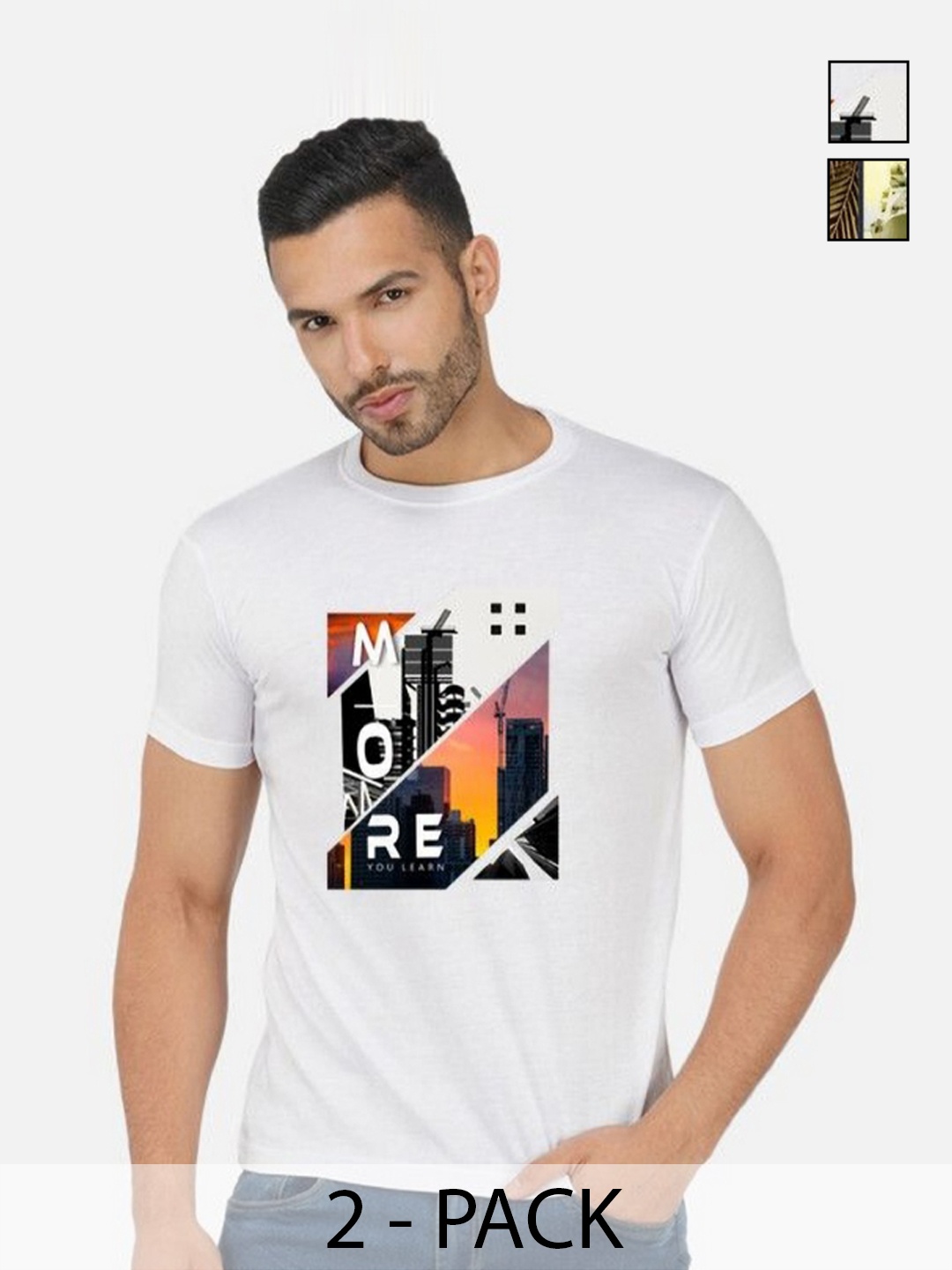 

GLOBAL NOMAD Men 2 Printed Bio Finish Applique T-shirt, White