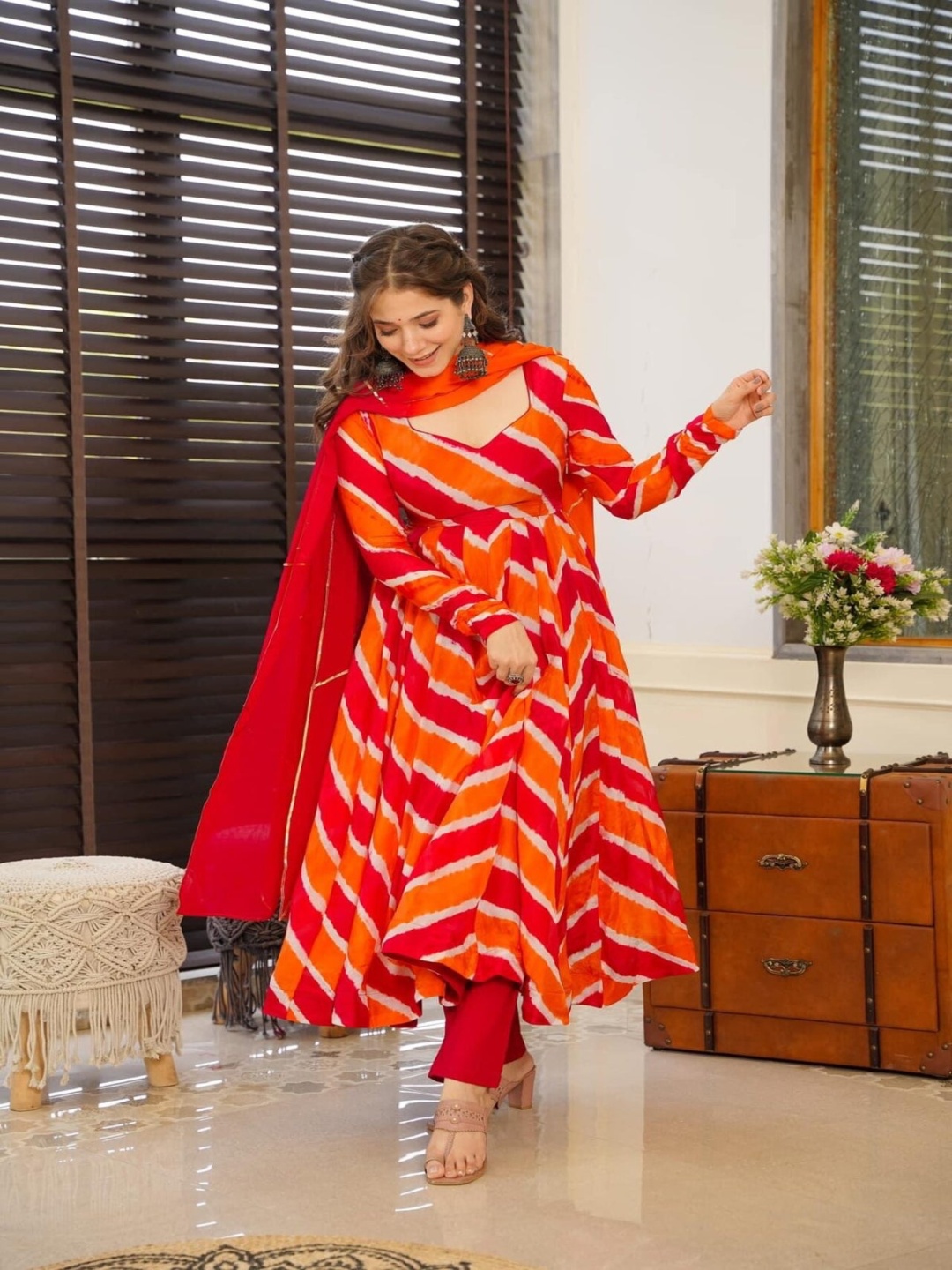 

KALINI Women Printed Regular Kurta with Trousers & With Dupatta, Orange