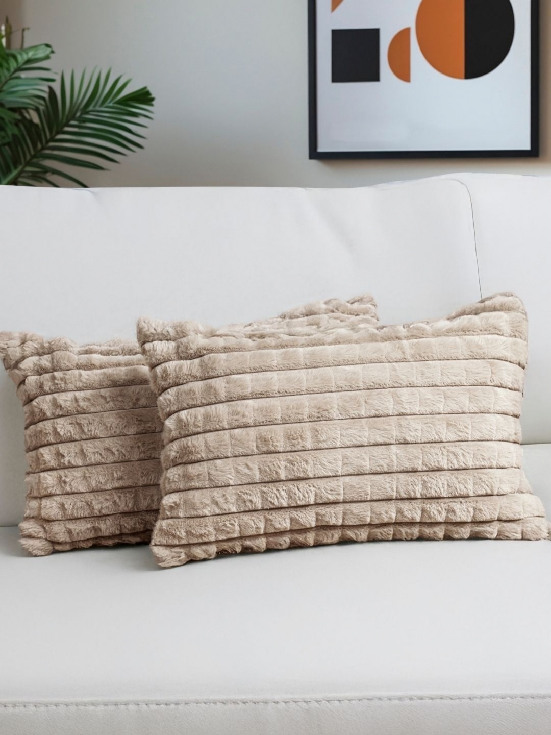 

HOMADORN Camel Brown Set of 2 Checked Rectangle Cushion Covers