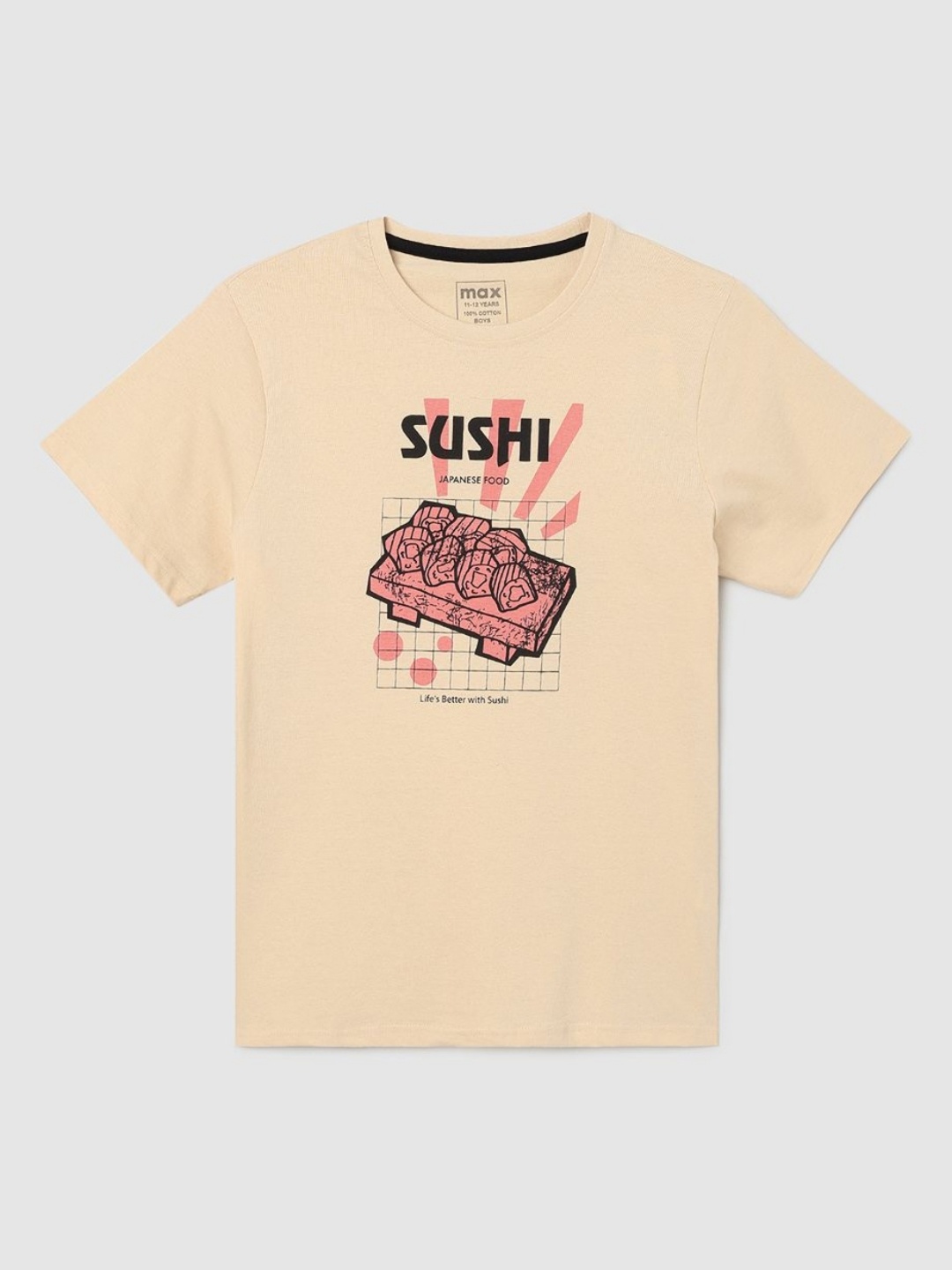 

max Boys Printed Applique T-shirt, Beige