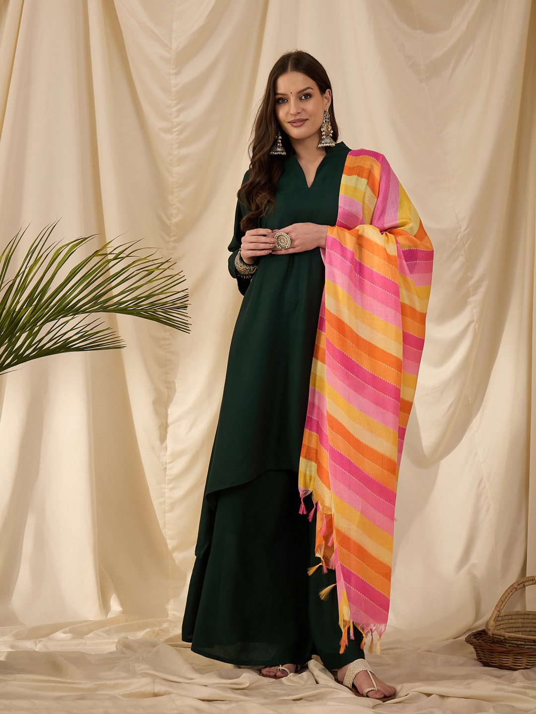 

InWeave Women Regular Kurta with Palazzos & With Dupatta, Orange