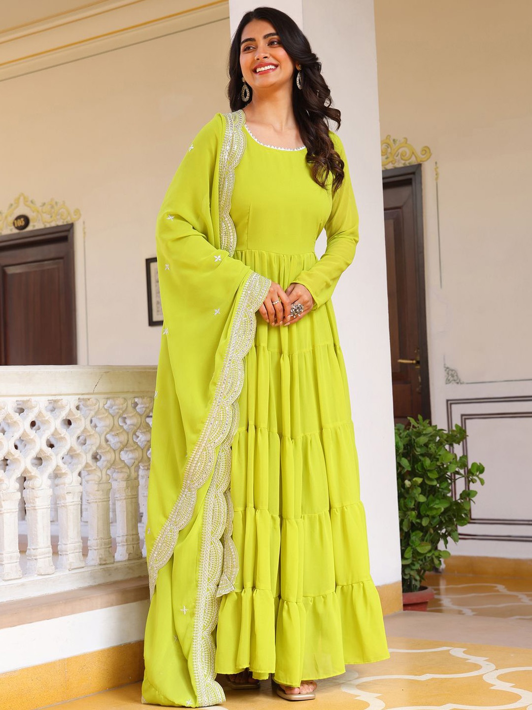 

KALINI Women Ethnic Motifs Layered Kurta with Pyjamas & With Dupatta, Green