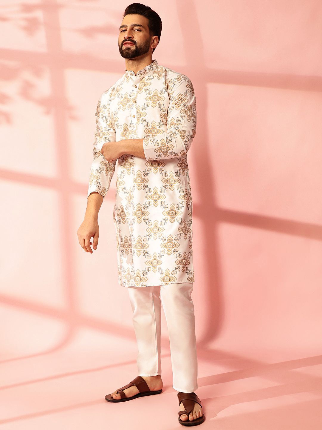 

Anouk Men Ethnic Motifs Printed Regular Kurta with Pyjamas, White