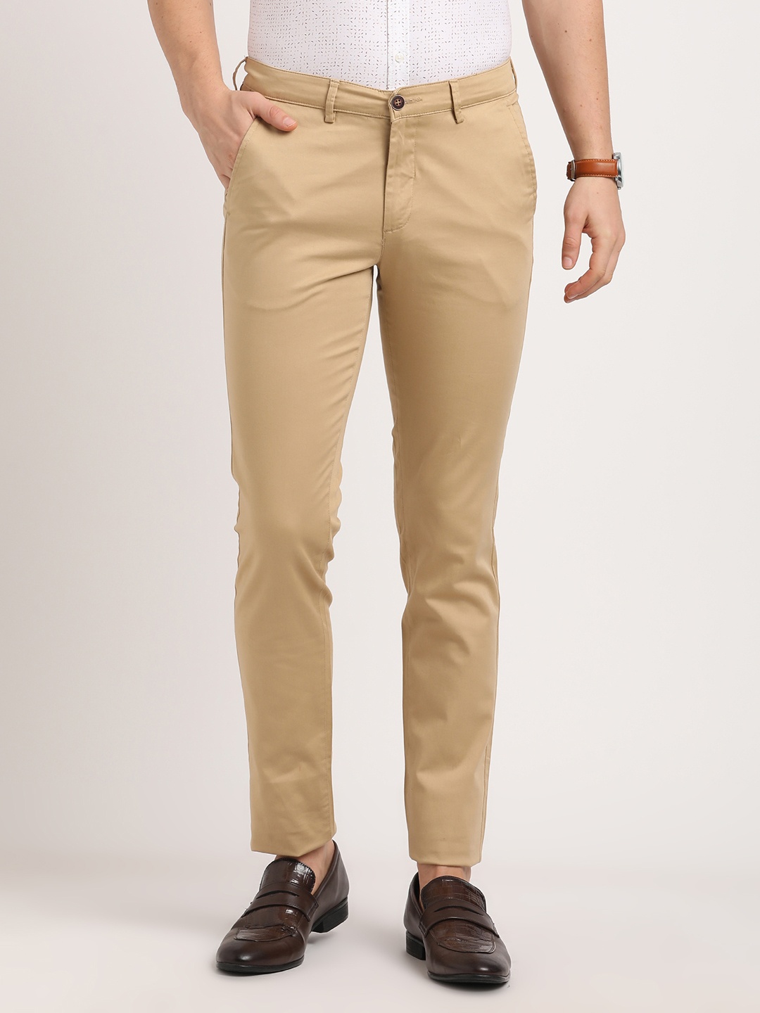 

Turtle Men Relaxed Tapered Fit Chinos Trousers, Beige