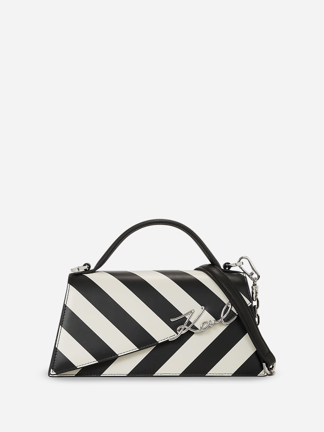 

Karl Lagerfeld Striped Leather Structured Satchel, Black
