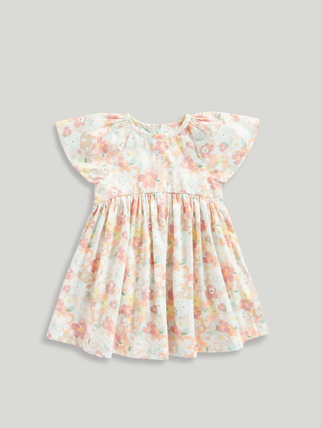 

mothercare Floral Print Flutter Sleeve Fit & Flare Dress, Pink