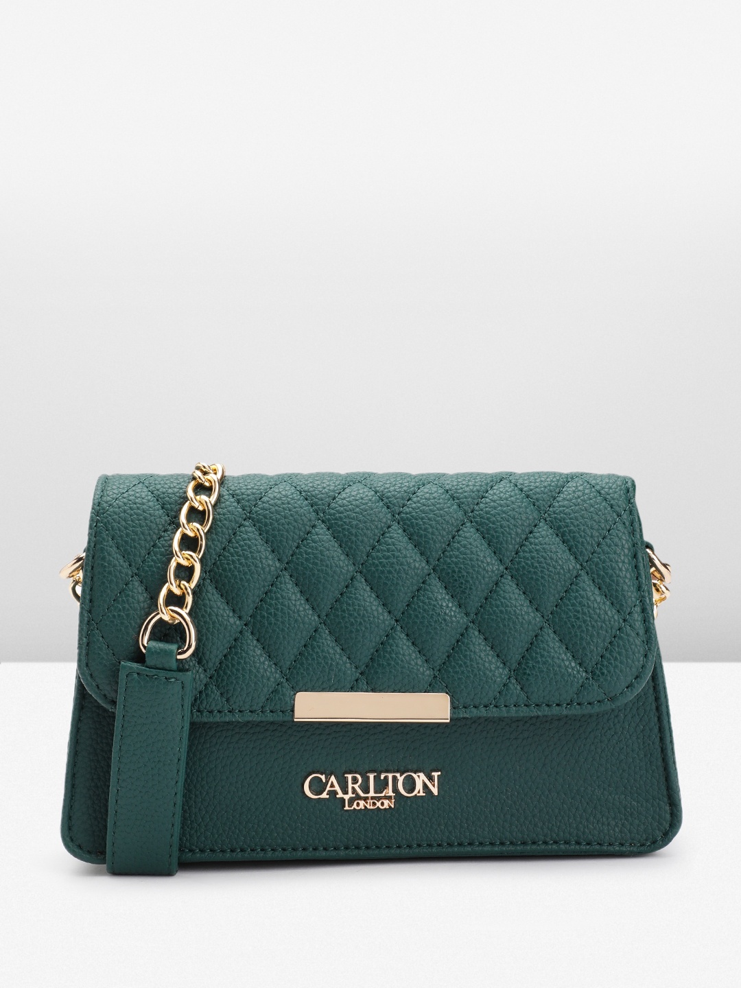 

Carlton London Solid Sling Bag with Quilted Detail, Green