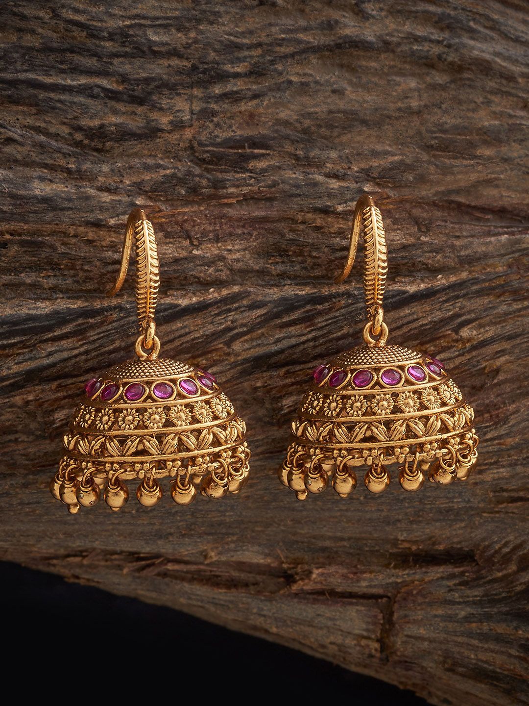 

Kushal's Fashion Jewellery Dome Shaped Jhumkas Earrings, Red