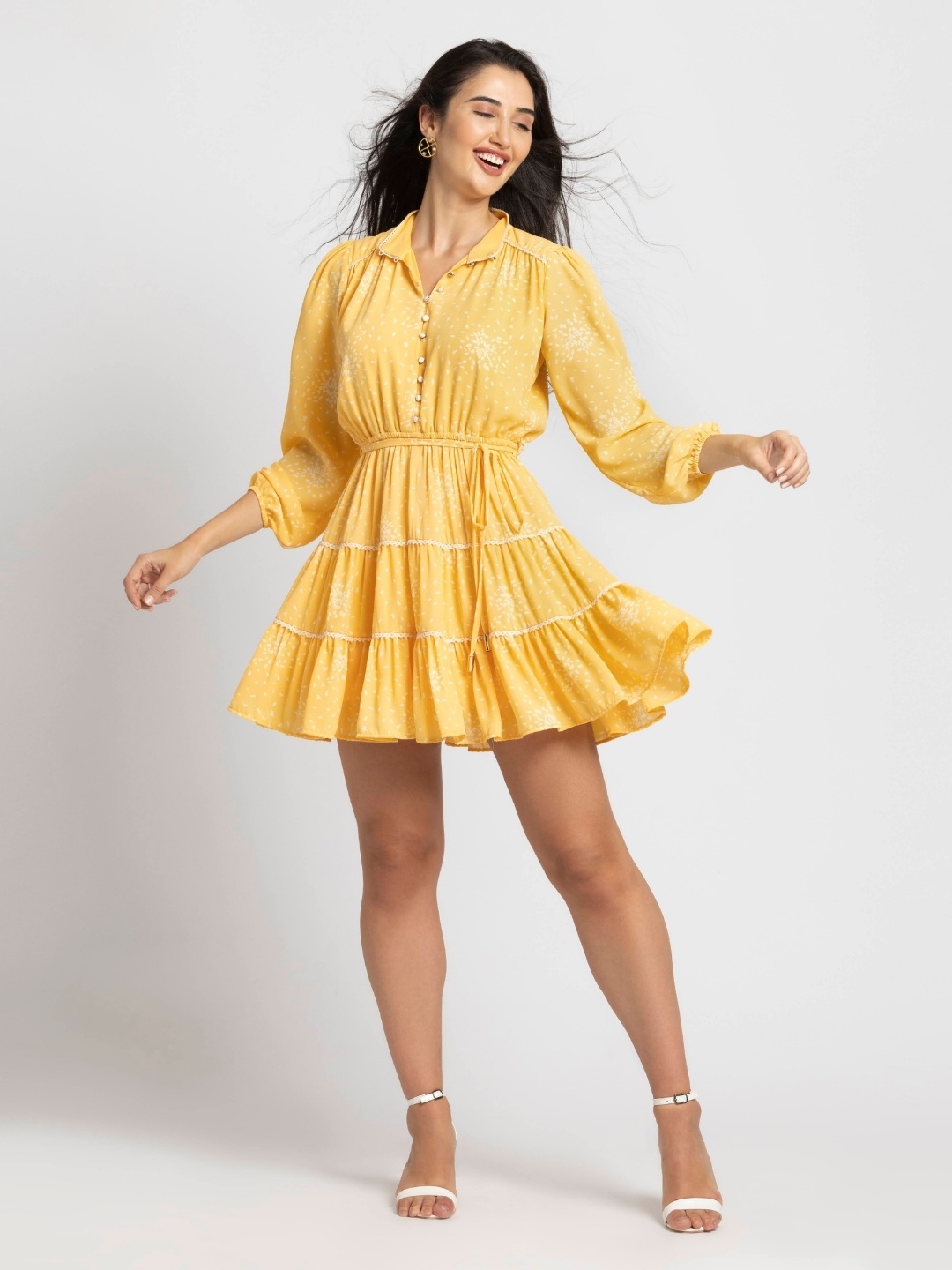 

JULO Print Fit & Flare Mini Dress, Yellow