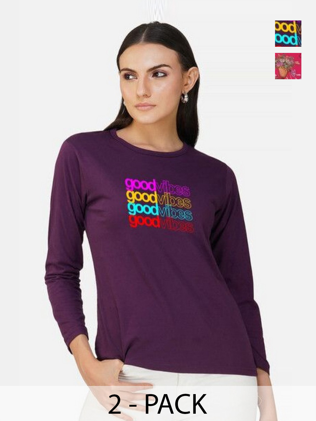 

Metronaut Women 2 Printed Bio Finish Applique T-shirt, Purple