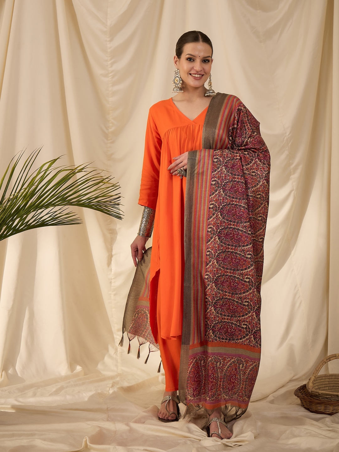 

InWeave Women Regular Kurta with Palazzos & With Dupatta, Orange