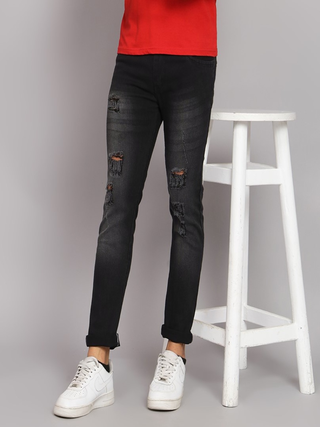 

Moda Rapido Men Classic Relaxed Fit Slash Knee Light Fade Jeans, Grey